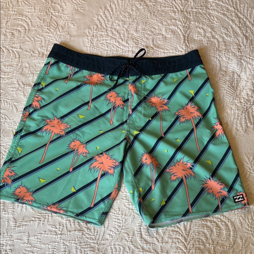 Billabong Men's Tropical Palm Swim Shorts - Green and Pink